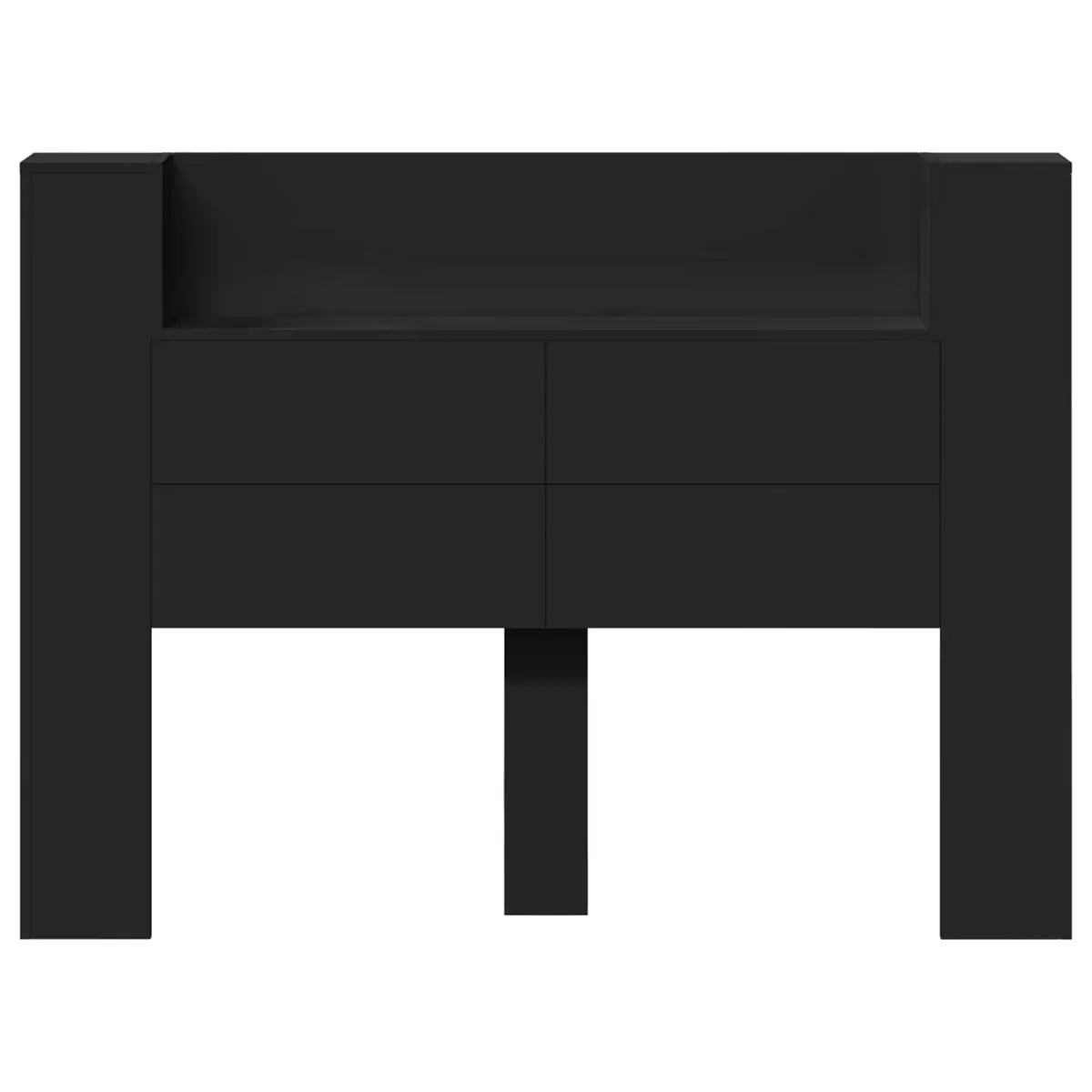 Black Engineered Wood Storage Headboard with Integrated Shelving and RGB LED Lights for Bedroom Furniture
