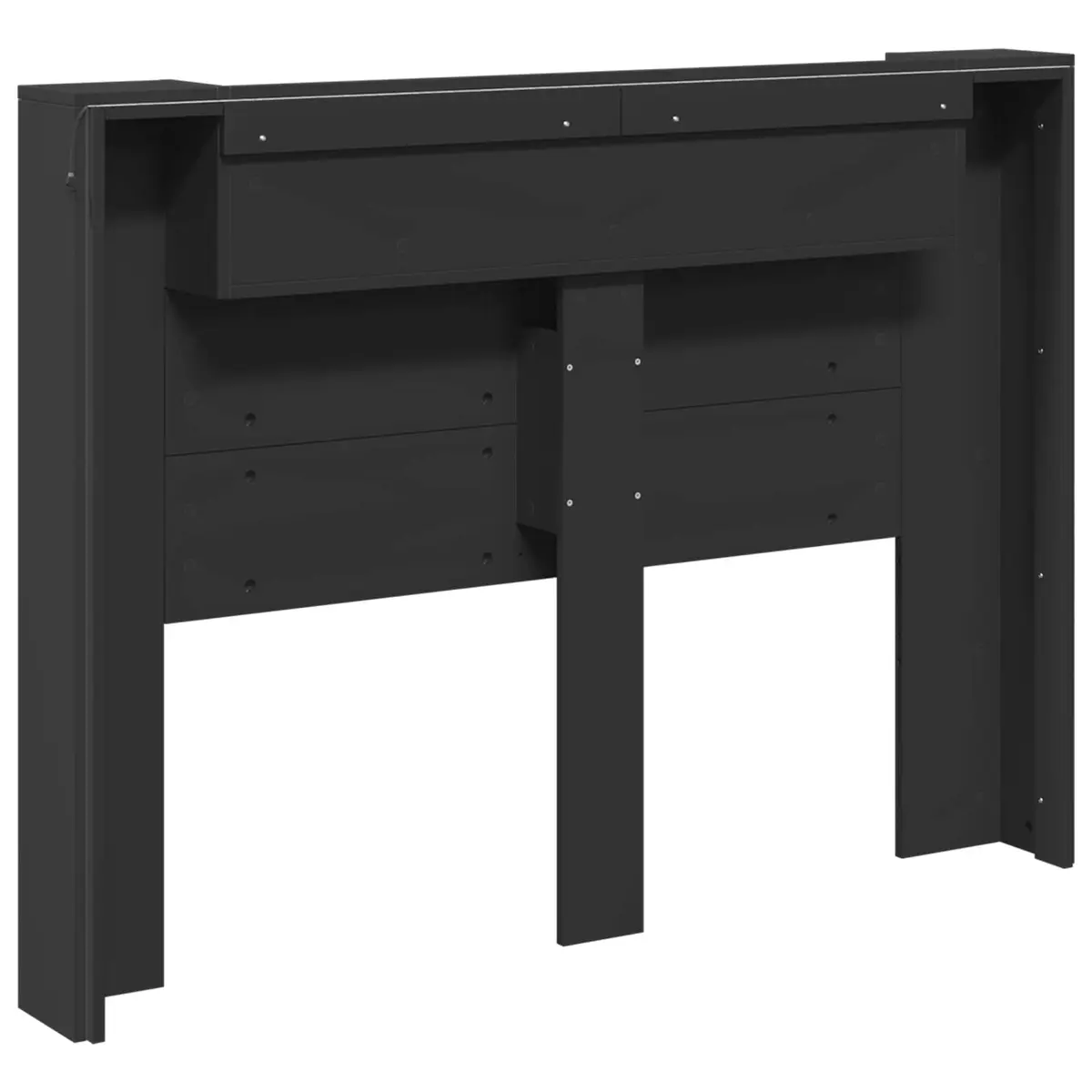 Black Engineered Wood Storage Headboard with Integrated Shelving and RGB LED Lights for Bedroom Furniture