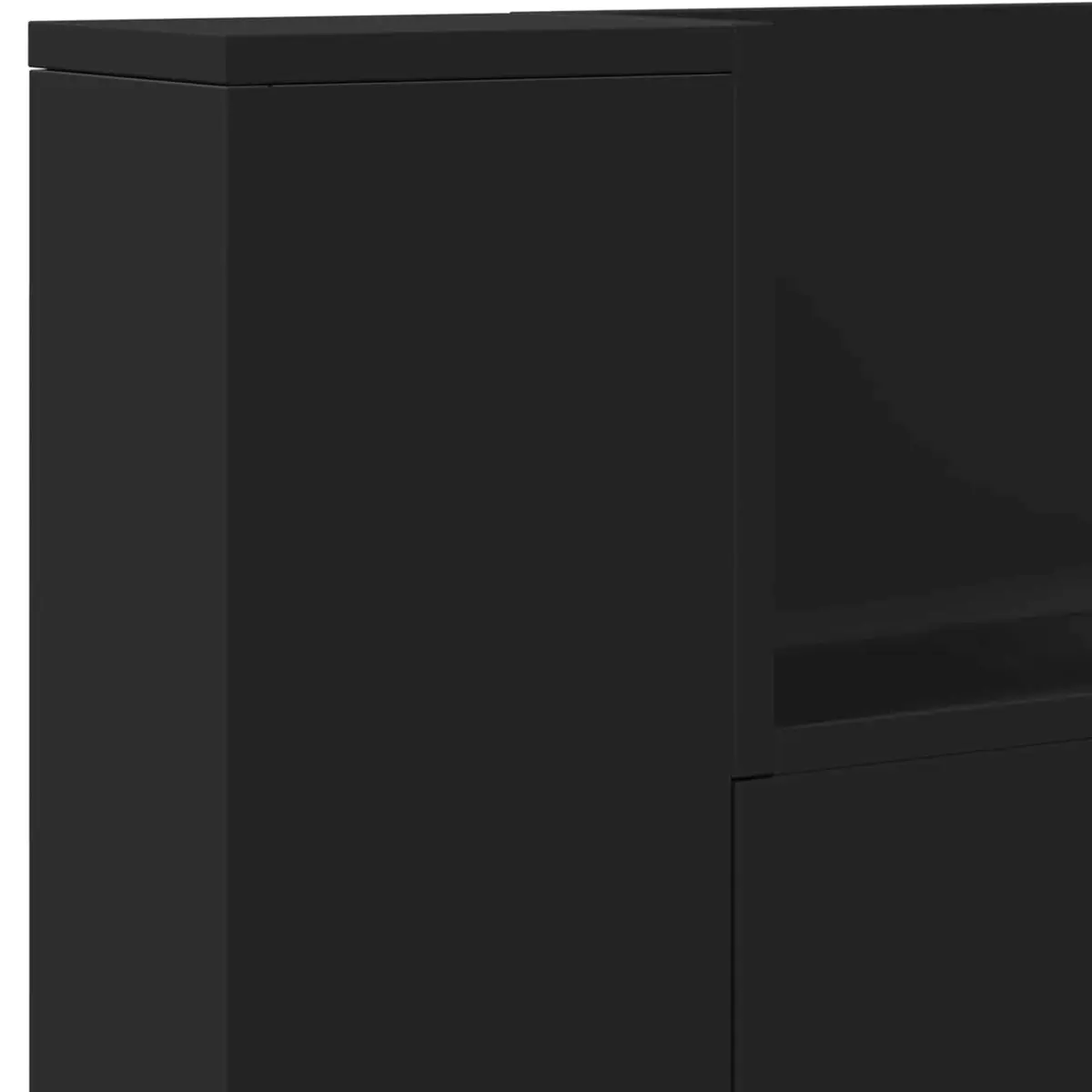 Black Engineered Wood Storage Headboard with Integrated Shelving and RGB LED Lights for Bedroom Furniture