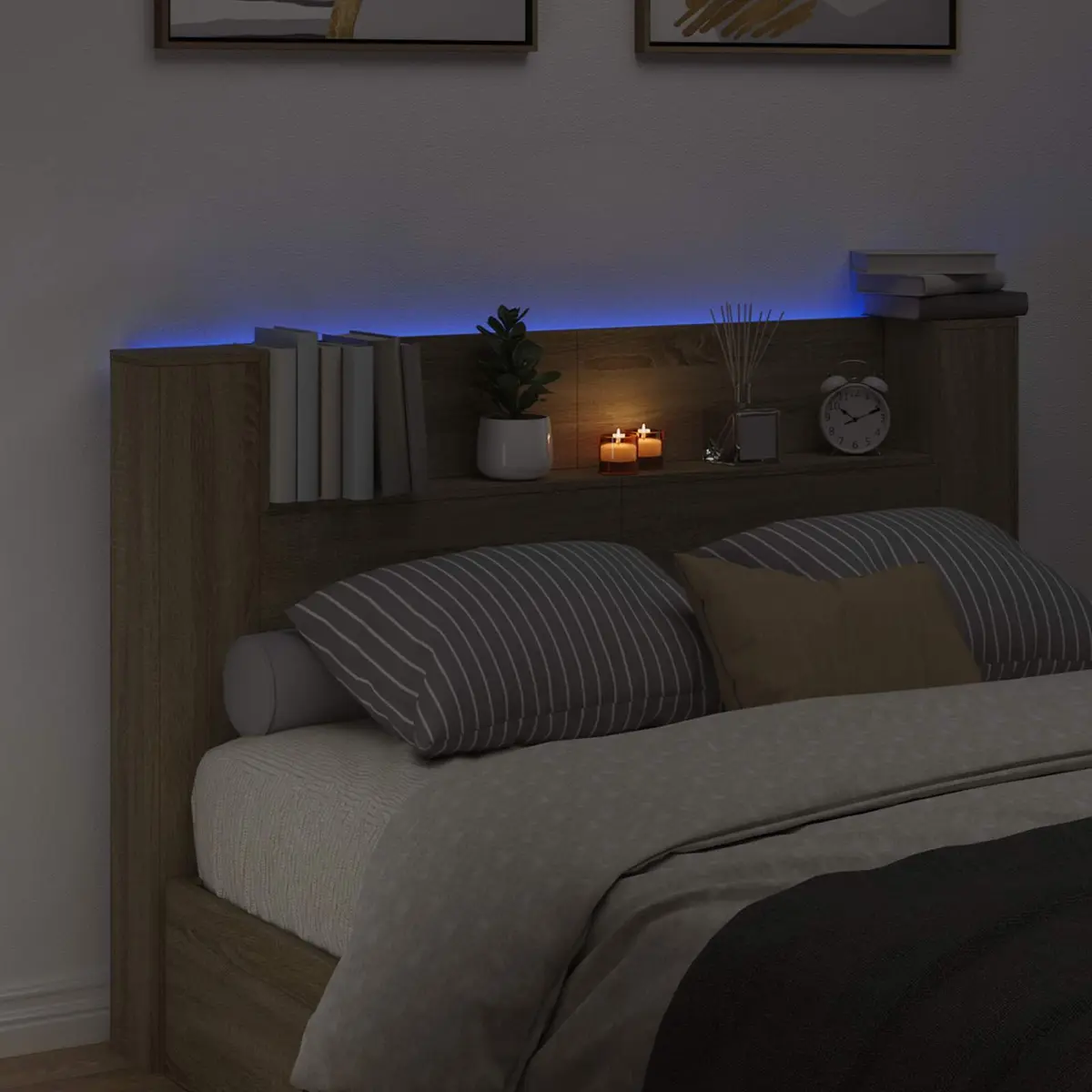 Storage Headboard with RGB Lighting for Bedrooms