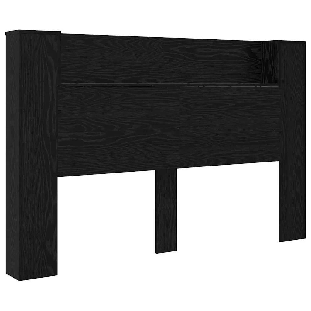 RGB LED Light Storage Headboard Engineered Wood Black with Integrated Shelving for Bedroom Furniture