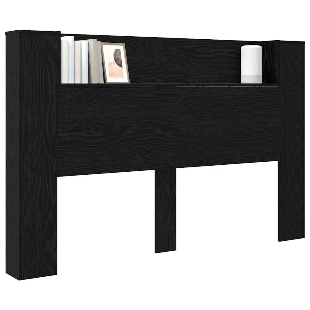 RGB LED Light Storage Headboard Engineered Wood Black with Integrated Shelving for Bedroom Furniture