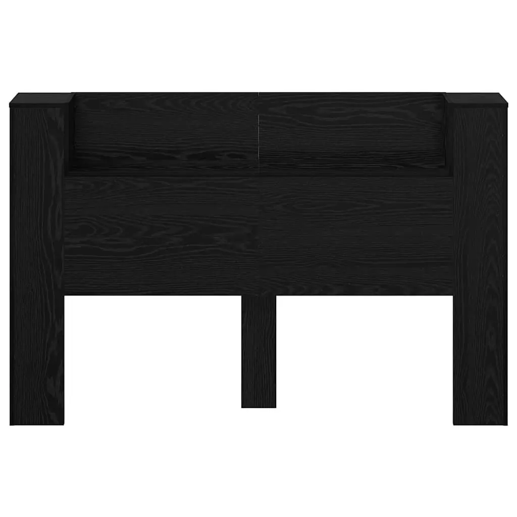 RGB LED Light Storage Headboard Engineered Wood Black with Integrated Shelving for Bedroom Furniture