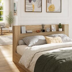 Functional Storage Headboard with LED Lights for Bedrooms