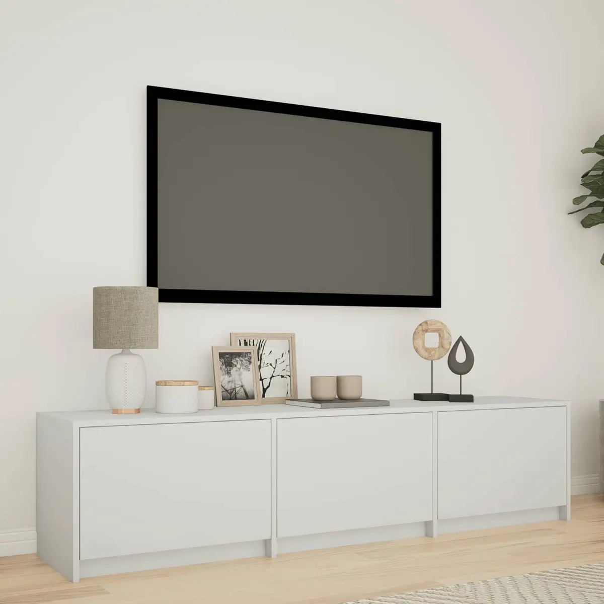 LED TV Cabinet 165cm White Engineered Wood Storage Unit with Adjustable Lighting