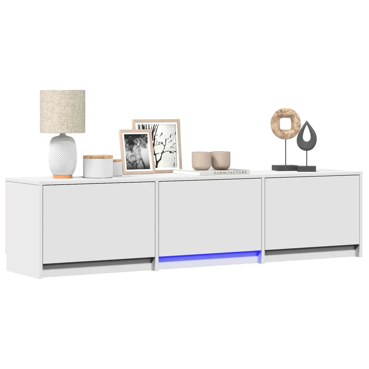 LED TV Cabinet 165cm White Engineered Wood Storage Unit with Adjustable Lighting
