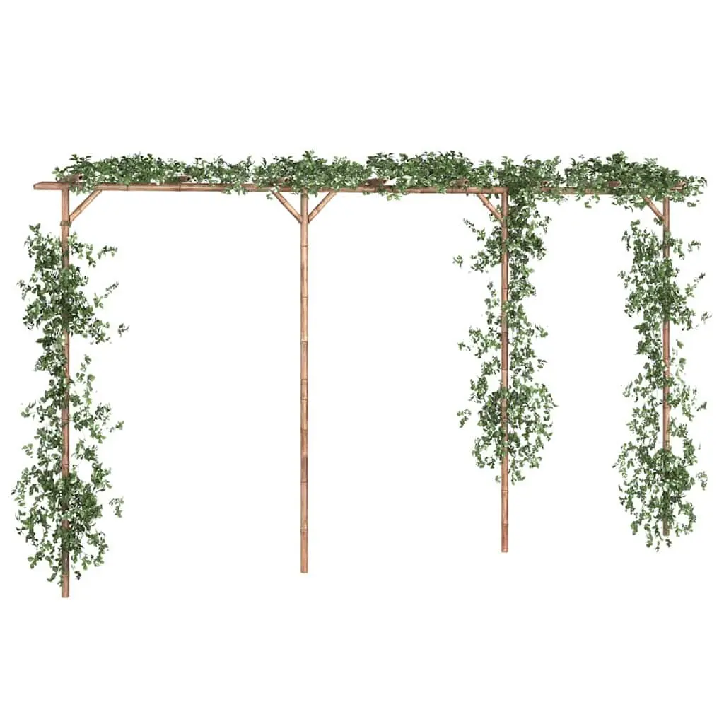 Outdoor Patio Bamboo Pergola Shade Structure Brown 385L x 40W x 205H cm Garden Trellis for Climbing Plants and Decorative Elements