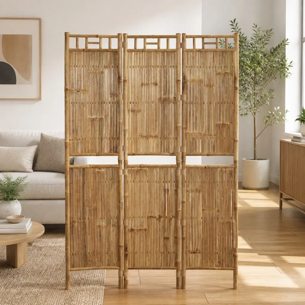 3 Panel Bamboo Screen Room Divider Foldable Brown 120x180cm Indoor Outdoor Privacy