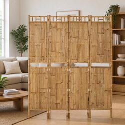4-Panel Room Divider Bamboo Folding Privacy Screen Indoor Outdoor Partition
