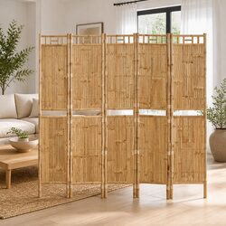5-Panel Room Divider Bamboo Brown Folding Privacy Screen Partition 200x180cm