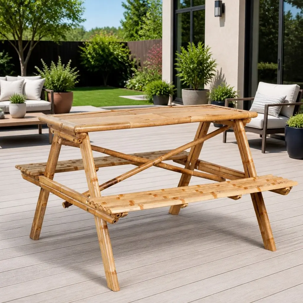 Bamboo Outdoor Dining Table Brown 115x115x81cm Garden Picnic Furniture