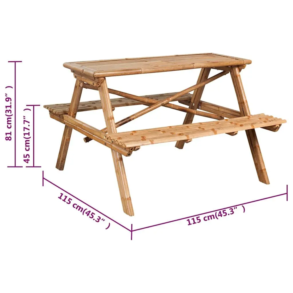Bamboo Outdoor Dining Table Brown 115x115x81cm Garden Picnic Furniture