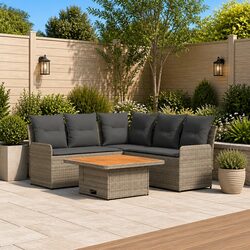 Ideal for Relaxing: 4-Piece Grey Rattan Lounge Set