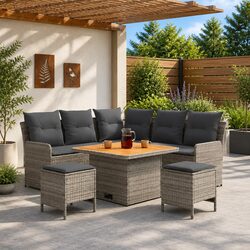 Ideal 6-Piece Grey PE Rattan Furniture Set for Home Use
