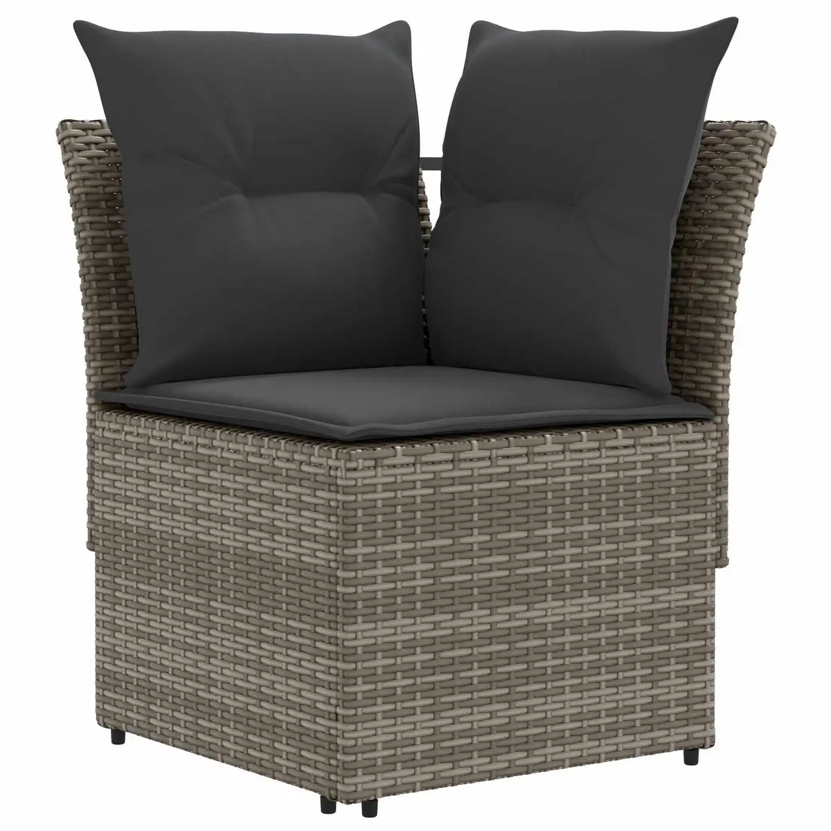 7 Piece Furniture Set Grey PE Rattan Sofa with Cushions Acacia Wood Frame Indoor Outdoor