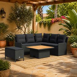 Versatile 5 Piece Black Rattan Sofa Set for Any Setting