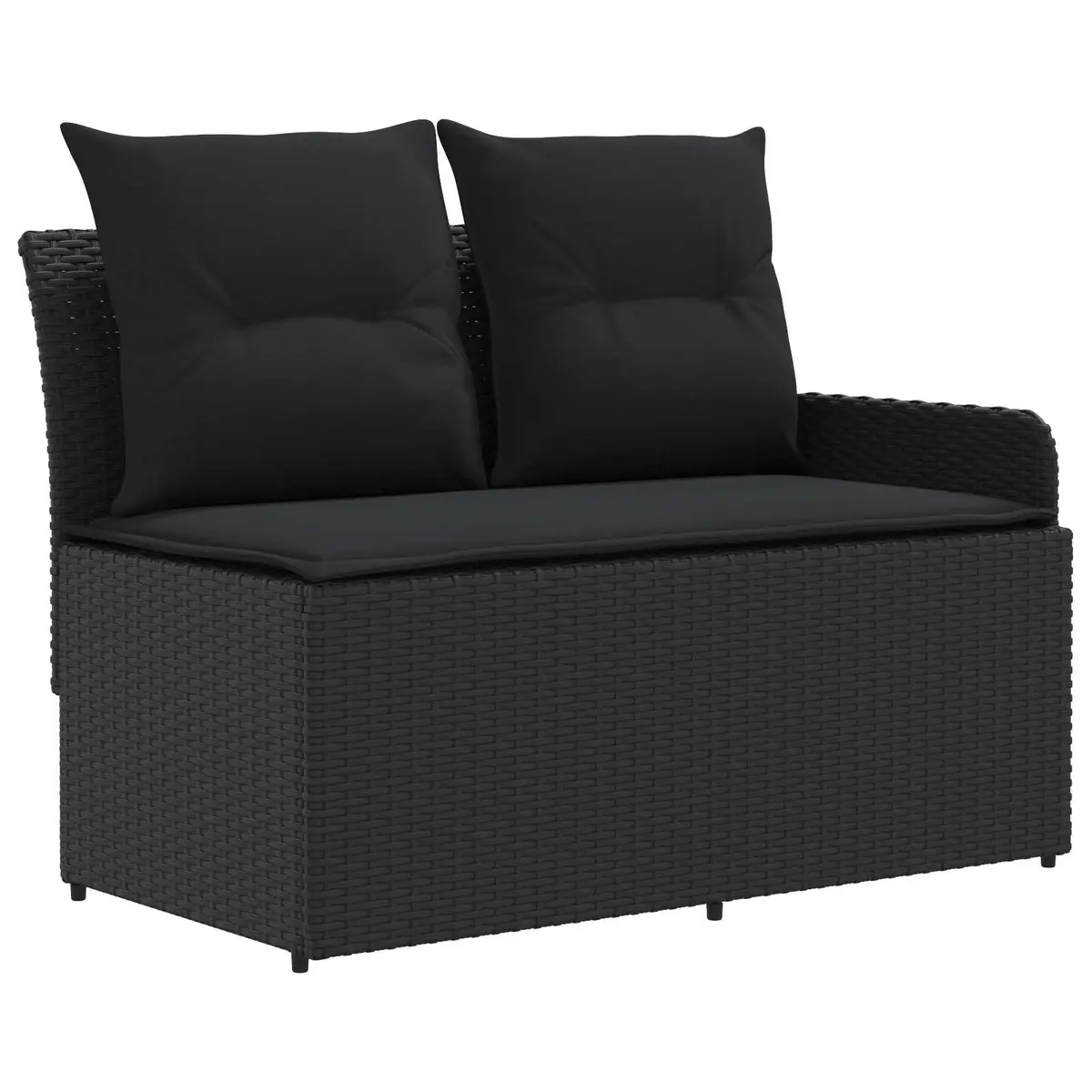 5 Piece Lounge Set Black PE Rattan Sofa with Cushions Acacia Wood Indoor Outdoor Use