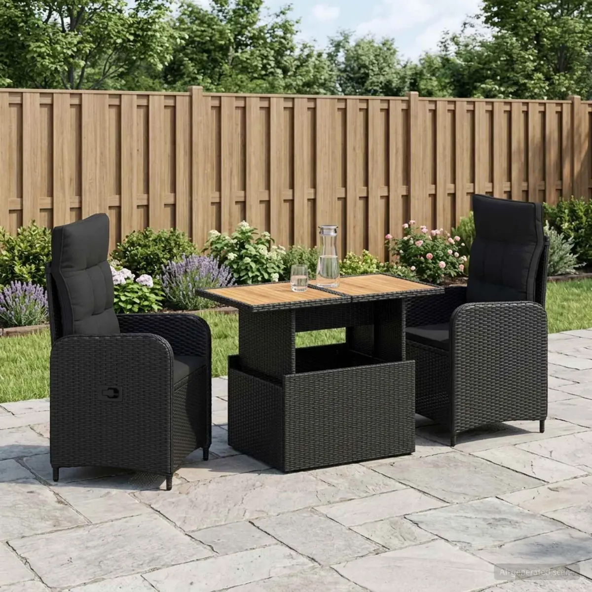 Outdoor Dining Set Rattan Poly 3 Piece Black Steel Frame