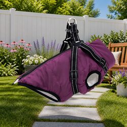 Dog Coat Purple L36 Fleece Polyester Outdoor Pet Apparel Adjustable Harness