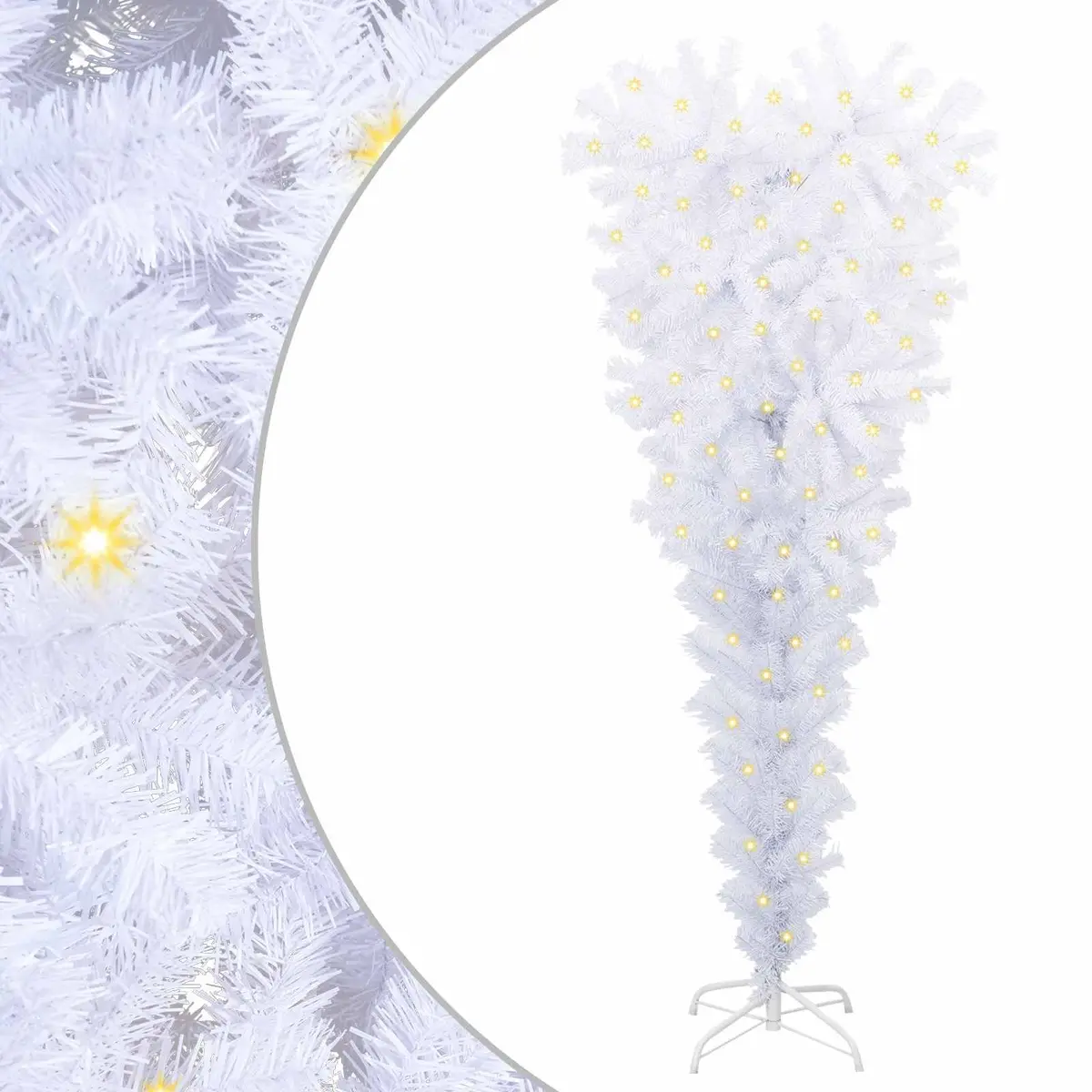 Artificial Christmas Tree PVC 150cm White Cone Shaped with LED Lights for Indoor Outdoor Holiday Decor