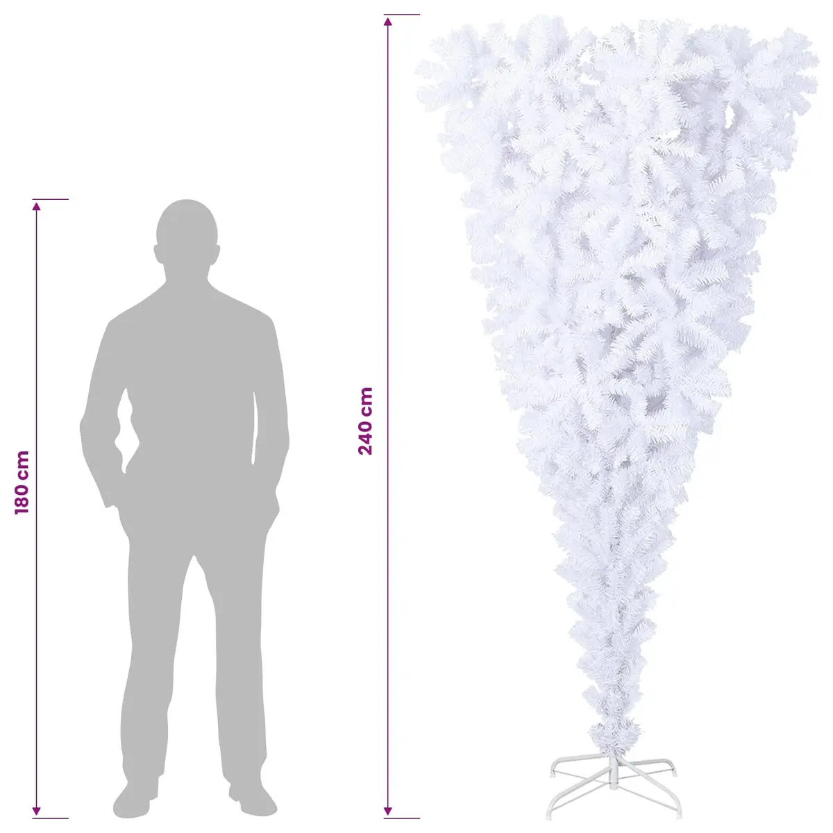 Artificial Christmas Tree PVC 240cm White with LED String Lights Steel Stand Indoor Outdoor