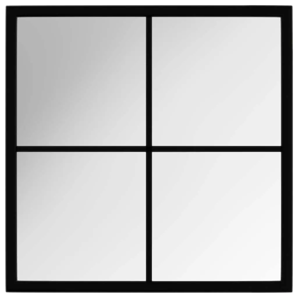 Metal Frame Wall Mirror 40x40cm Black Indoor Hook Installation