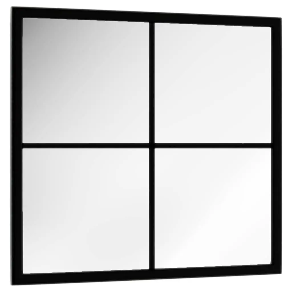 Metal Frame Wall Mirror 40x40cm Black Indoor Hook Installation