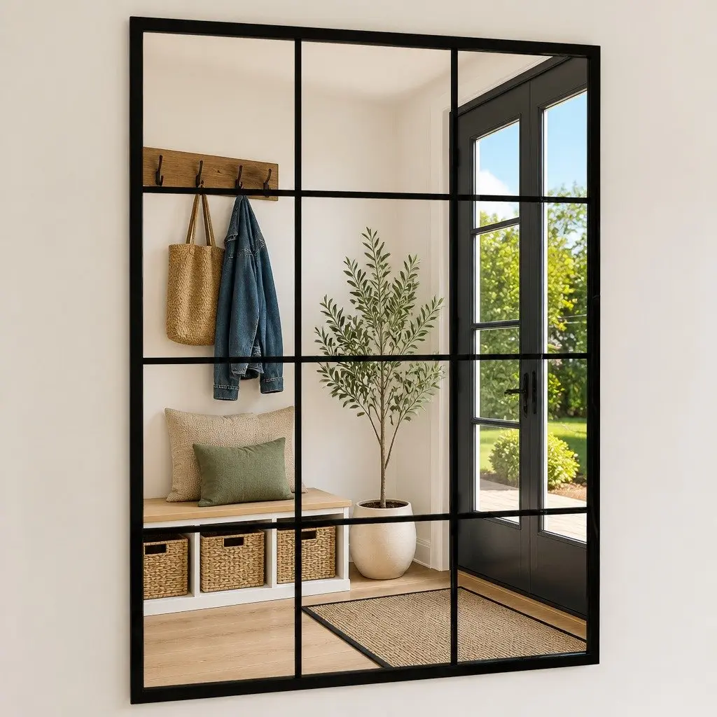 Wall Mirror Metal Frame 80x60 cm Black Hanging Indoor Home Decor