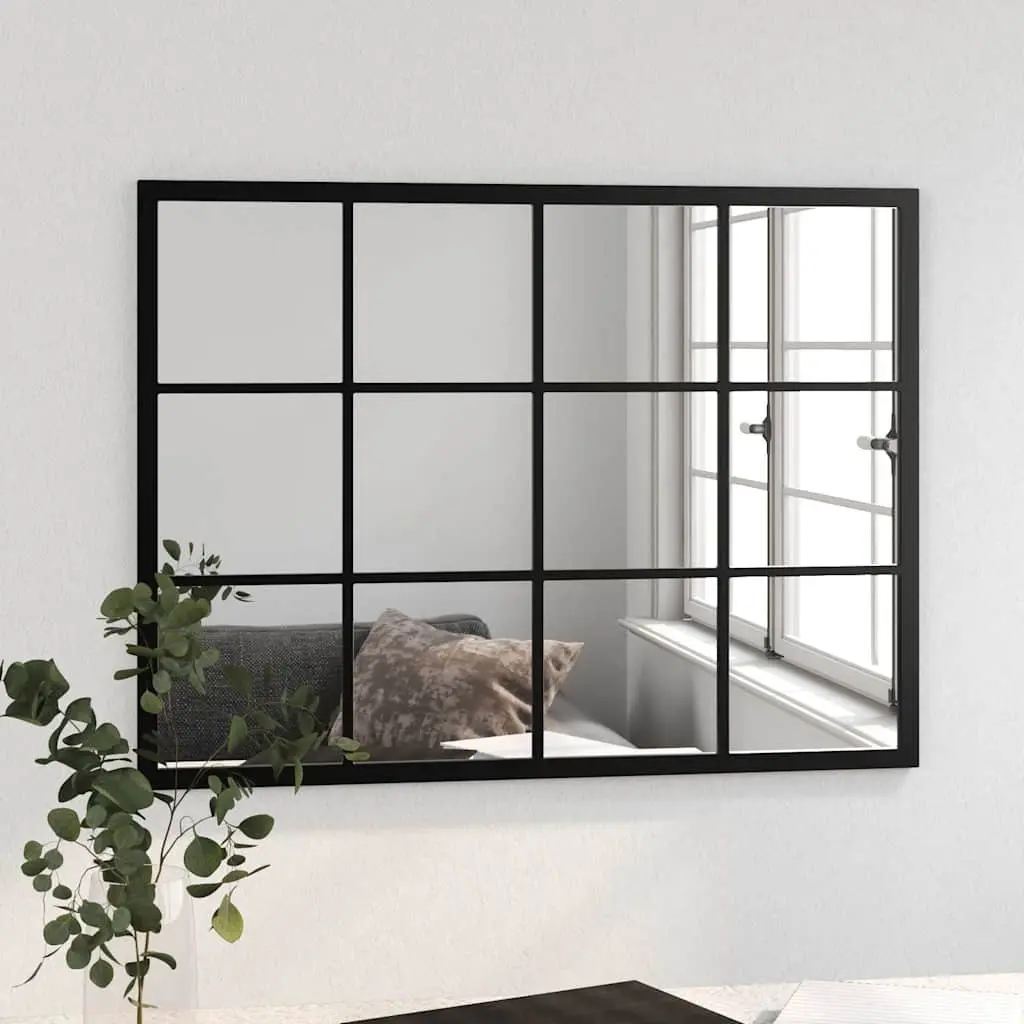 Wall Mirror Metal Frame 80x60 cm Black Hanging Indoor Home Decor