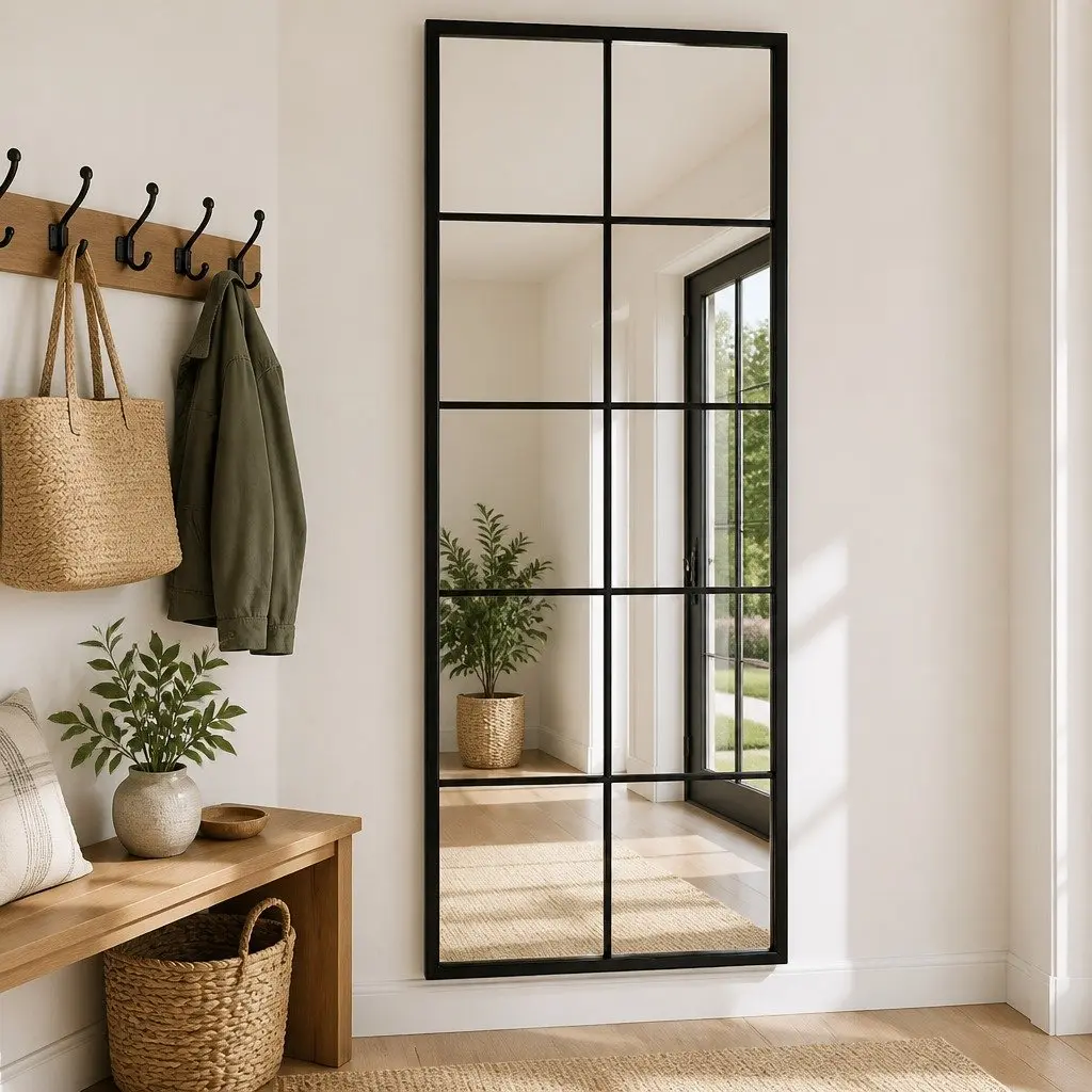 Wall Mounted Mirror Metal Frame 100x40cm Black Horizontal Vertical Indoor Decor