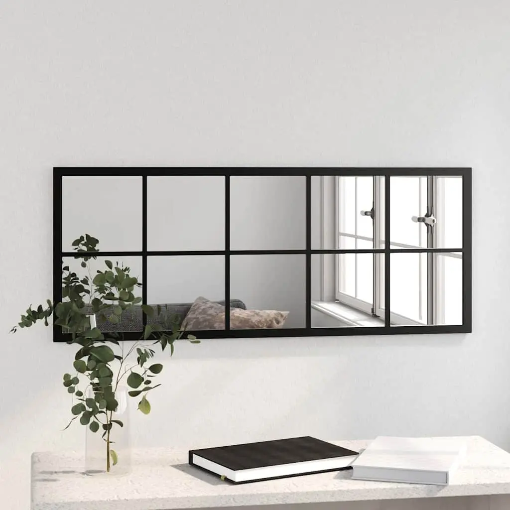 Wall Mounted Mirror Metal Frame 100x40cm Black Horizontal Vertical Indoor Decor