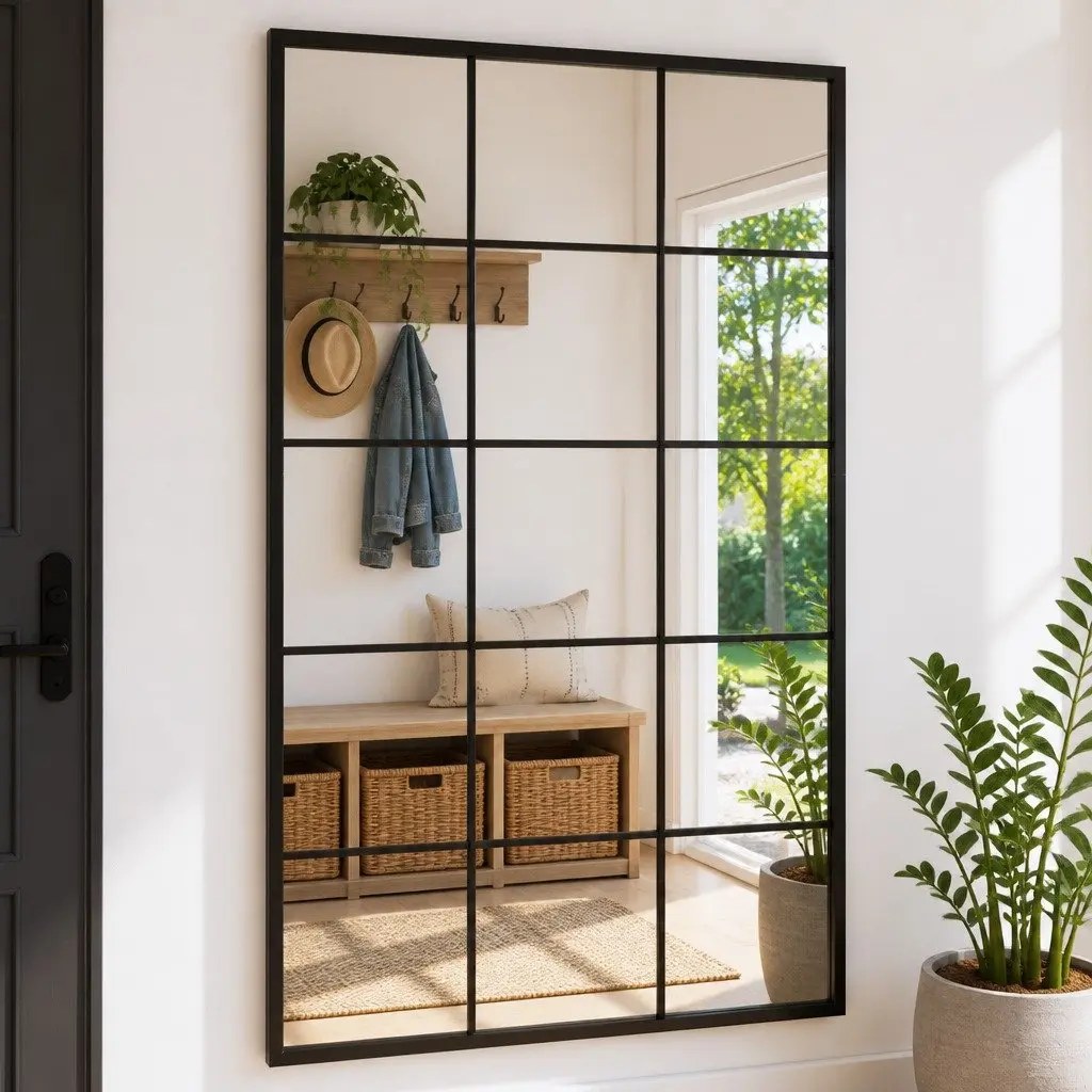 Wall Mirror Black 100x60 cm Metal Frame Home Decor Bathroom Bedroom Hanging