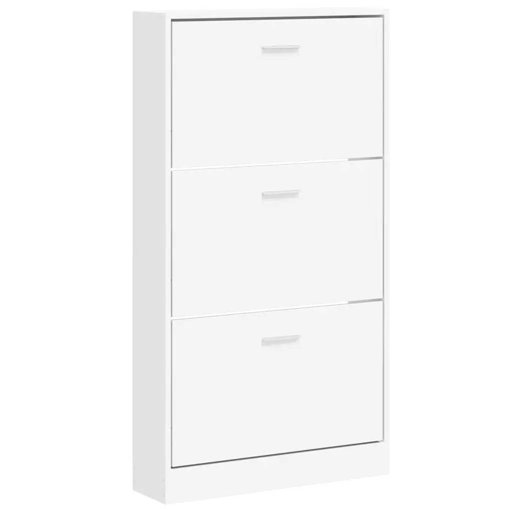 Shoe Cabinet Engineered Wood 59x17x108 cm White Storage Organiser with 3 Drawers