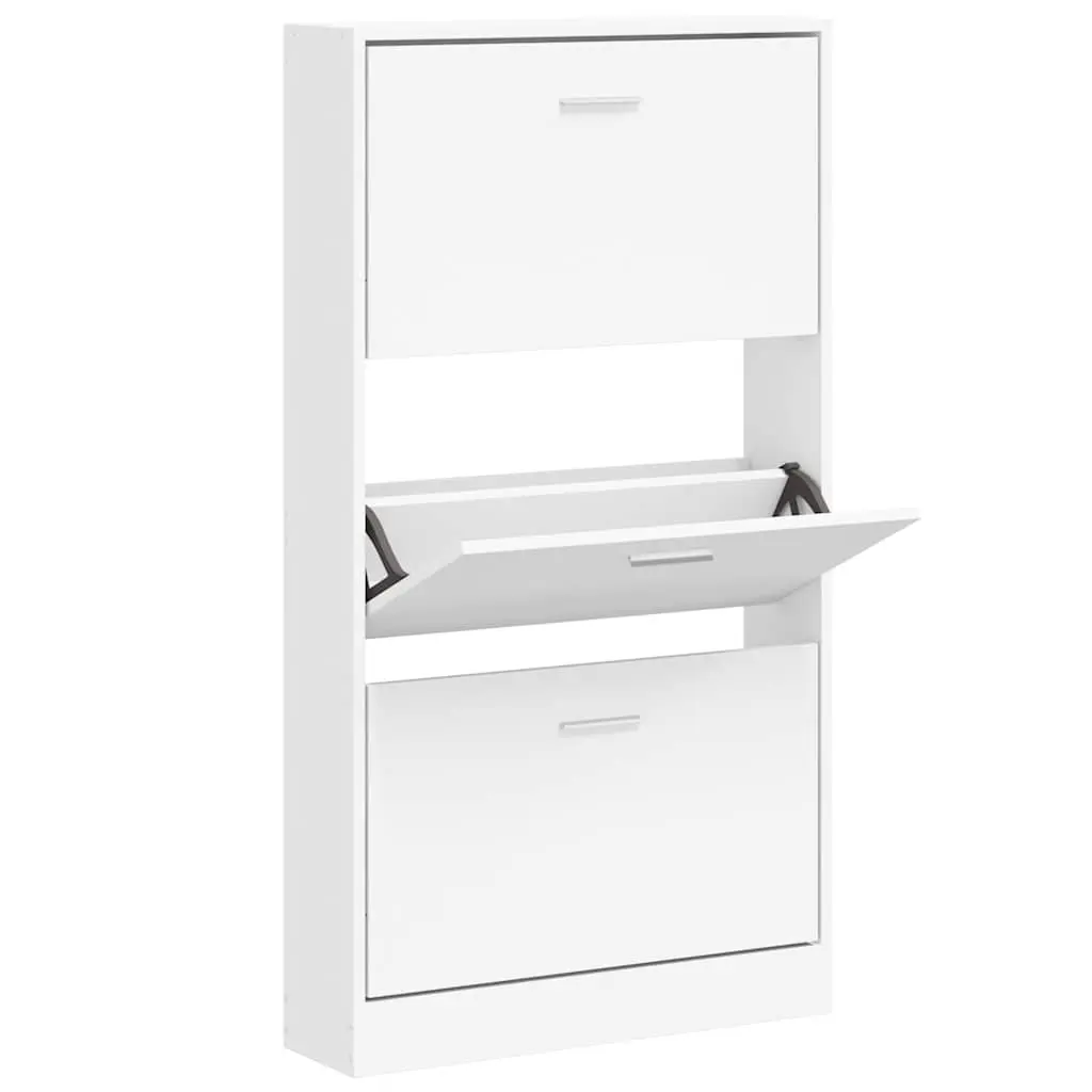 Shoe Cabinet Engineered Wood 59x17x108 cm White Storage Organiser with 3 Drawers