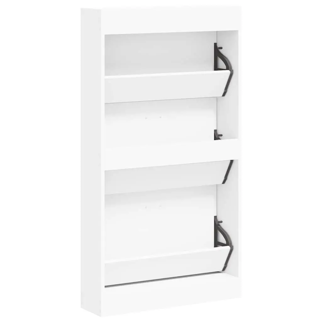 Shoe Cabinet Engineered Wood 59x17x108 cm White Storage Organiser with 3 Drawers