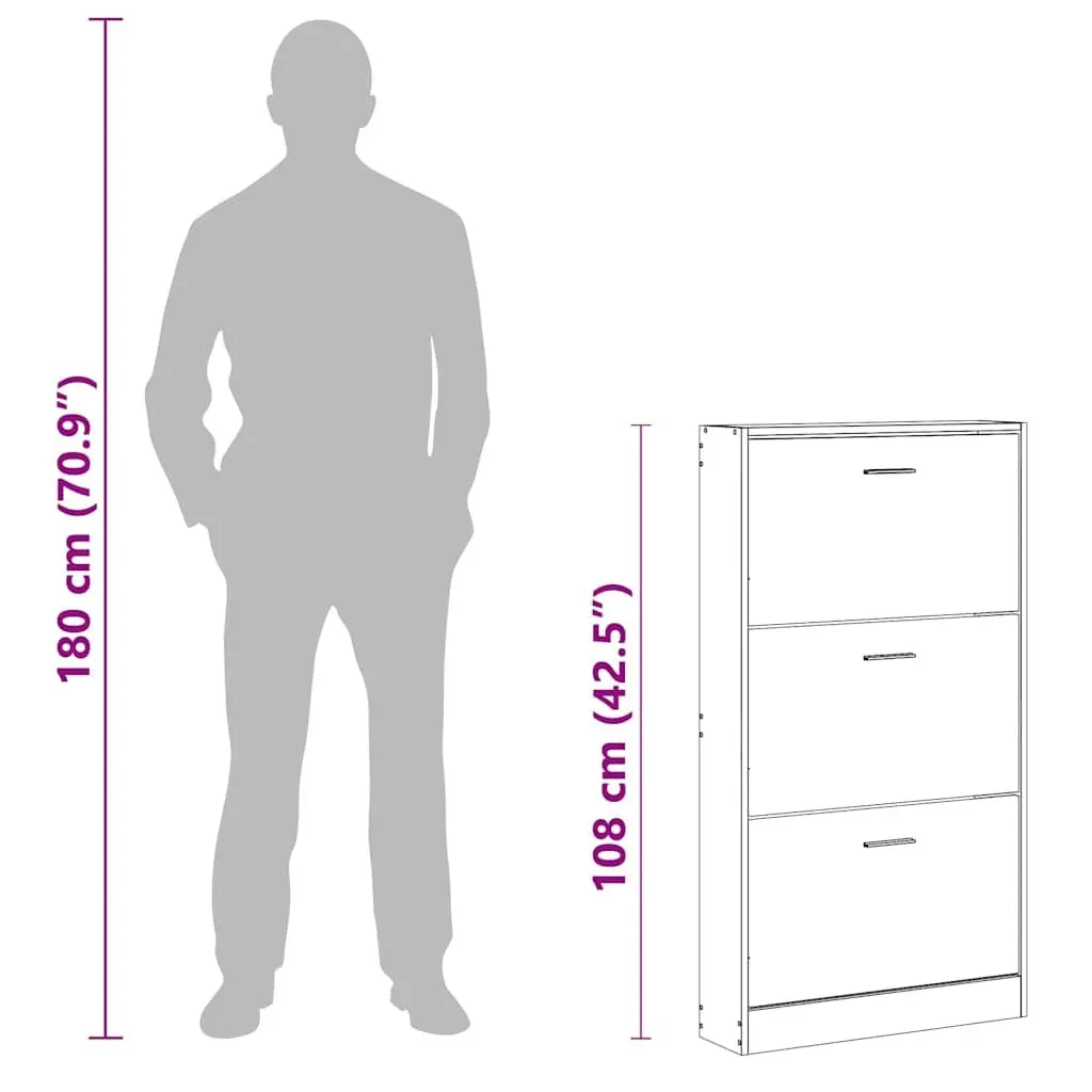 Shoe Cabinet Engineered Wood 59x17x108 cm White Storage Organiser with 3 Drawers