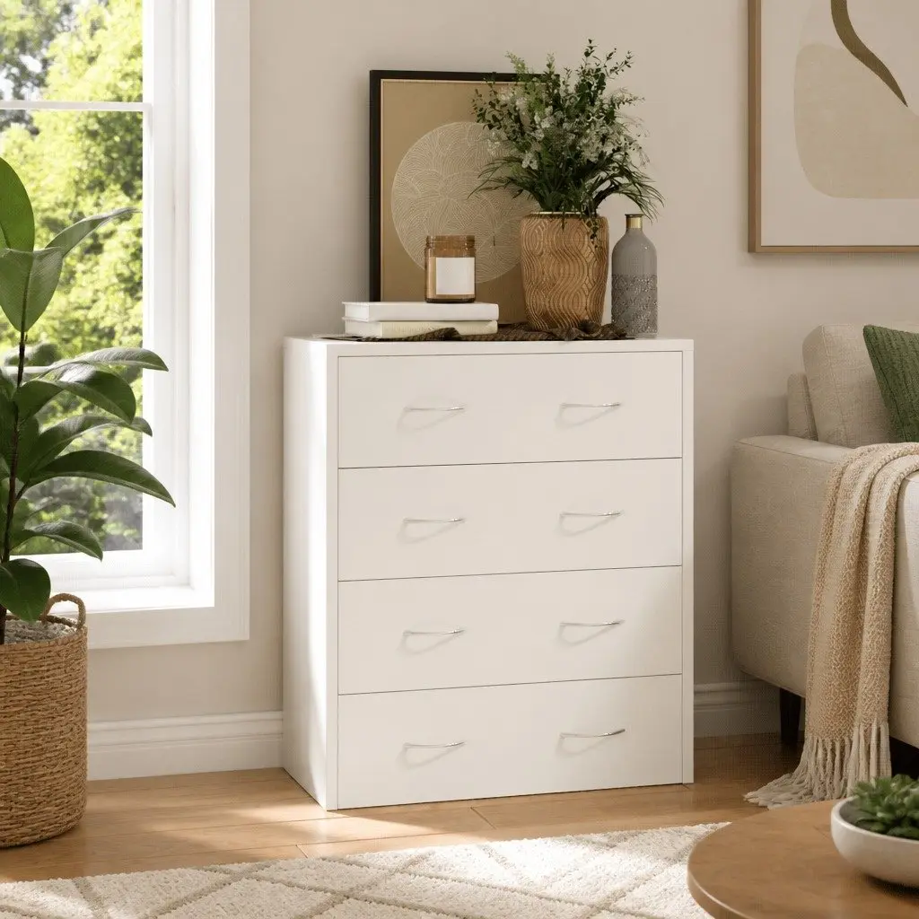 Sideboard Cabinet 4 Drawers Storage Furniture High Gloss White 60x30.5x71cm
