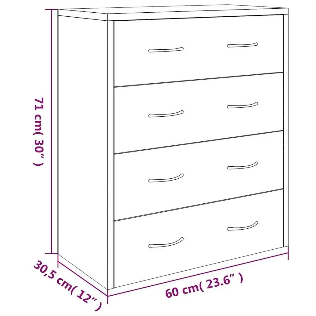 Sideboard Cabinet 4 Drawers Storage Furniture High Gloss White 60x30.5x71cm
