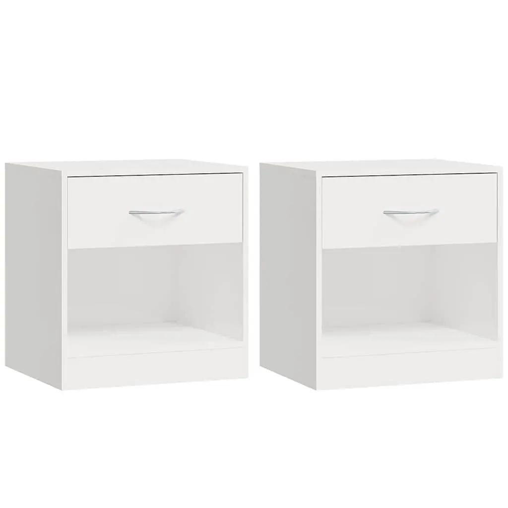 Bedside Tables 2 Pieces Engineered Wood Nightstand with Drawer and Shelf White High Gloss Storage