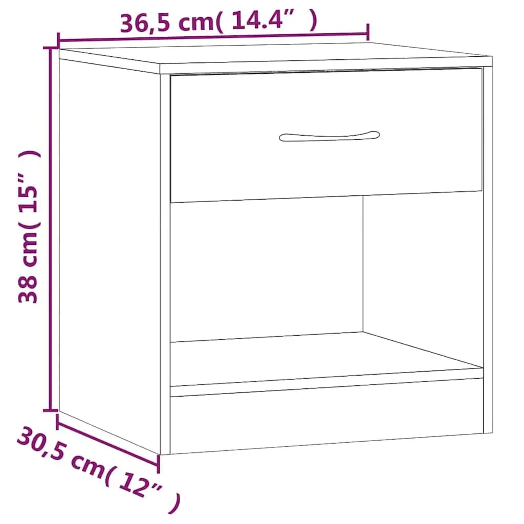 Bedside Tables 2 Pieces Engineered Wood Nightstand with Drawer and Shelf White High Gloss Storage