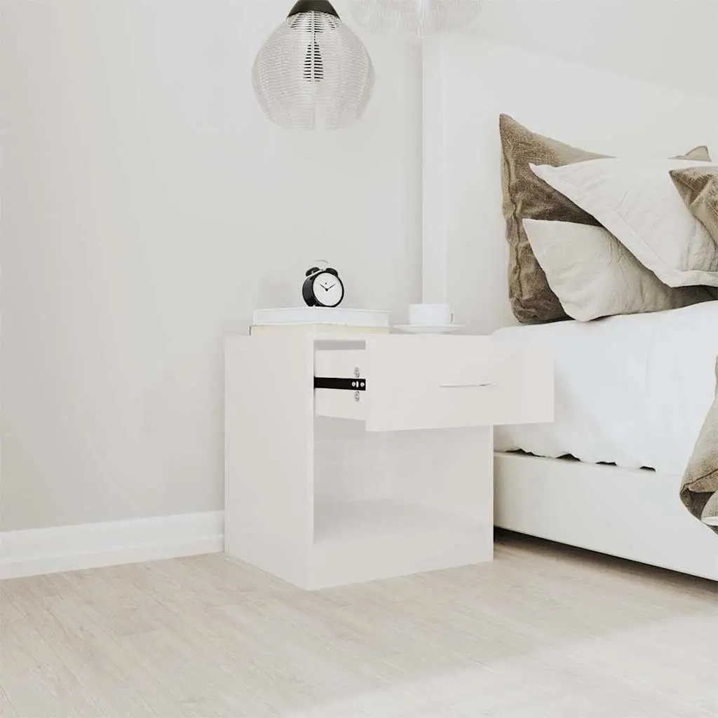Bedside Tables 2 Pieces Engineered Wood Nightstand with Drawer and Shelf White High Gloss Storage
