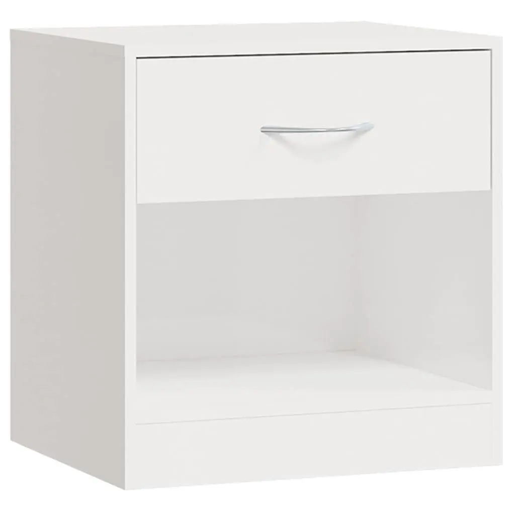 Bedside Tables 2 Pieces Engineered Wood Nightstand with Drawer and Shelf White High Gloss Storage