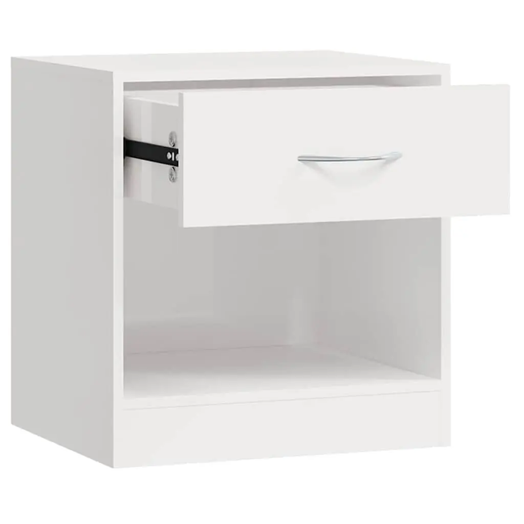 Bedside Tables 2 Pieces Engineered Wood Nightstand with Drawer and Shelf White High Gloss Storage