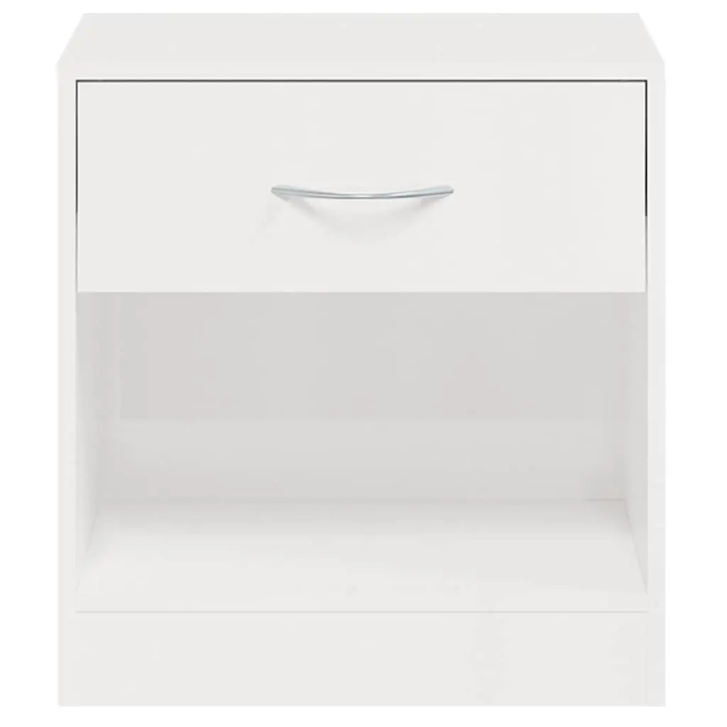 Bedside Tables 2 Pieces Engineered Wood Nightstand with Drawer and Shelf White High Gloss Storage