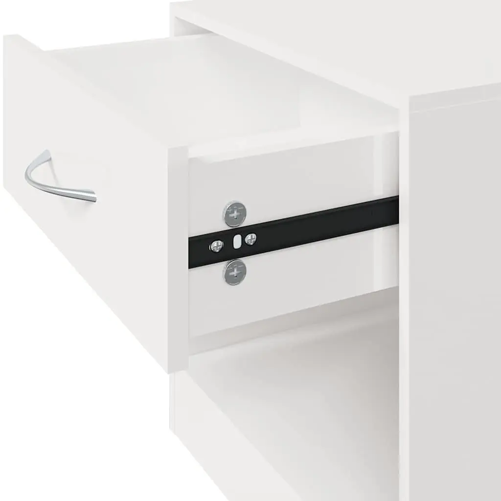 Bedside Tables 2 Pieces Engineered Wood Nightstand with Drawer and Shelf White High Gloss Storage