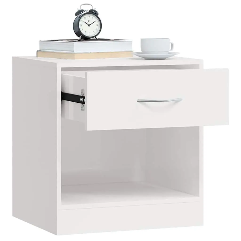 Bedside Tables 2 Pieces Engineered Wood Nightstand with Drawer and Shelf White High Gloss Storage
