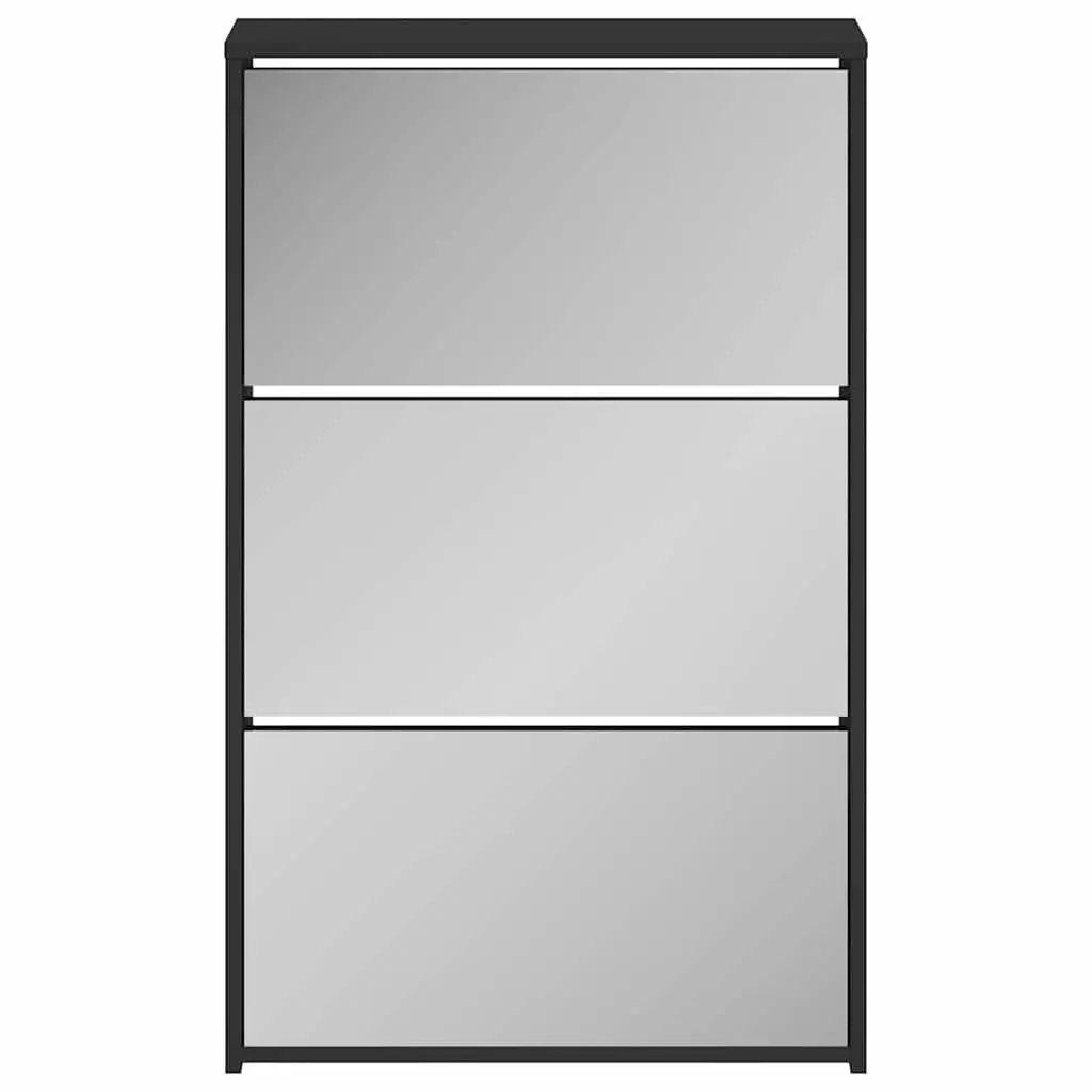 Shoe Cabinet with Mirror 3-Layer Storage Black 63x17x102.5cm Hallway Entrance