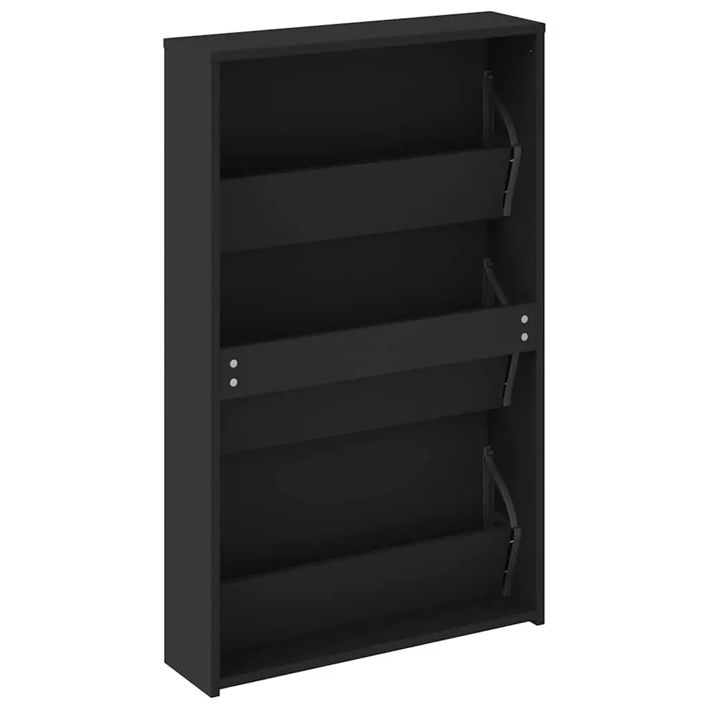 Shoe Cabinet with Mirror 3-Layer Storage Black 63x17x102.5cm Hallway Entrance
