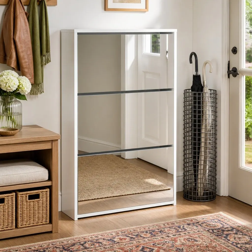 3-Layer Shoe Cabinet with Mirror for Home Use