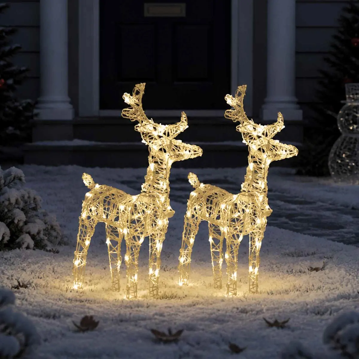 Christmas Reindeer LED Lights Acrylic 2 Piece Set Warm White Outdoor Yard Decoration